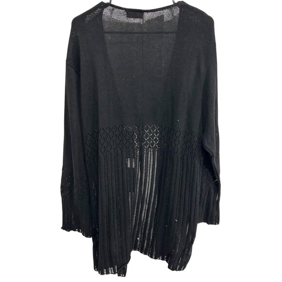 Victoria Holly Black Open Front Knit Cardigan Tie Closure Diamond Pattern Design - Picture 2 of 8